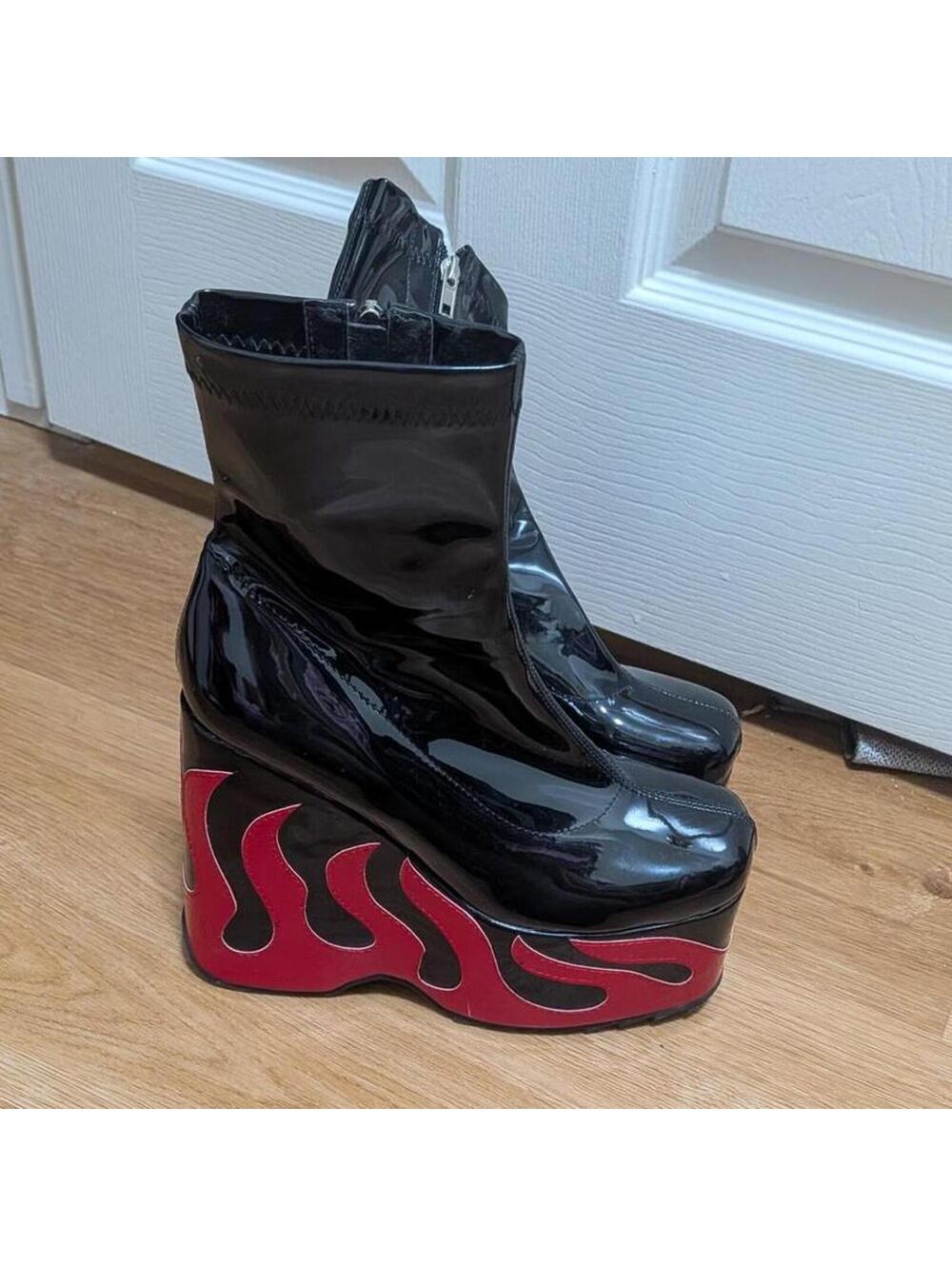 Dollskill Lamoda Flame Platform Rave Boots Biker Punk Festival Devil Costume